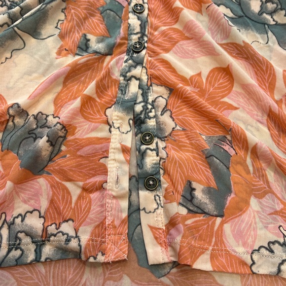 Free People Retro Bloom Long sleeve Y2K Mesh Lucky Shirt Button Front Sz. L - Picture 7 of 8